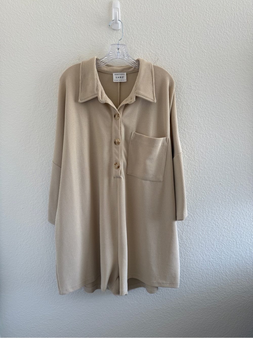 Sabo Skirt Neutral Beige Ribbed Button Romper